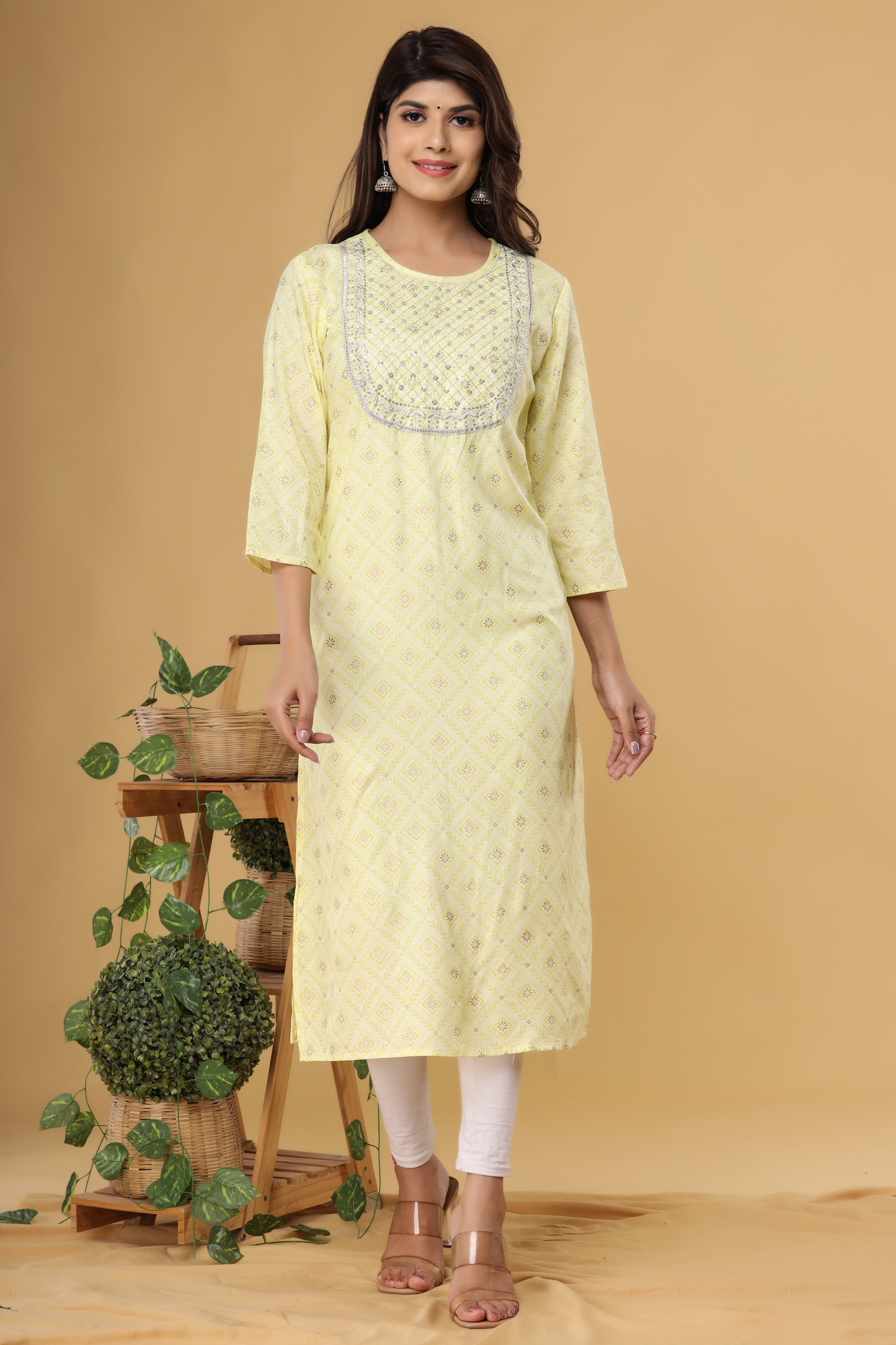 Lemon Yellow Yoke Design Kurta