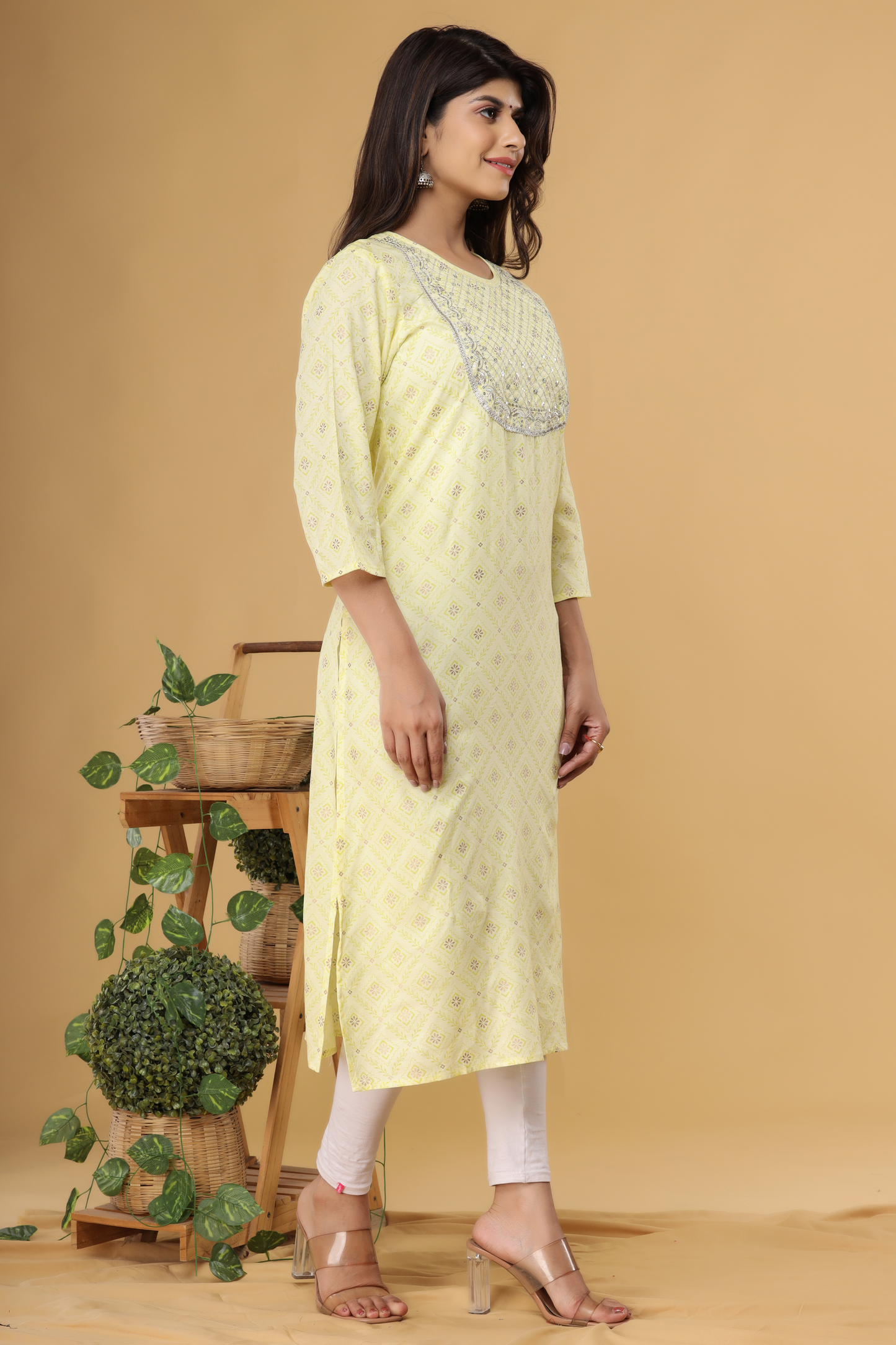 Lemon Yellow Yoke Design Kurta