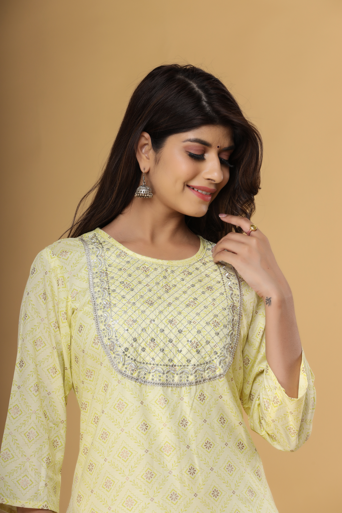 Lemon Yellow Yoke Design Kurta
