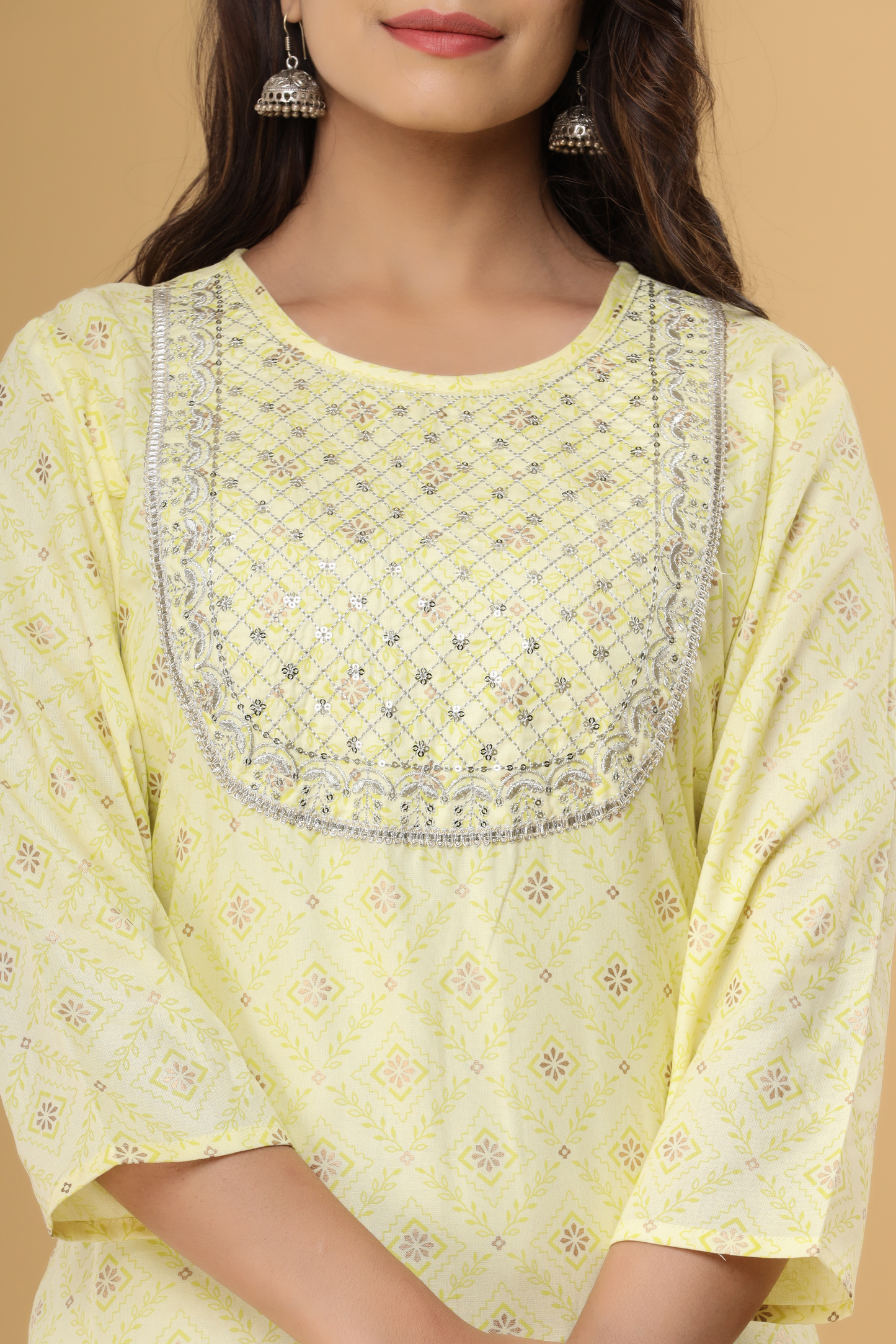 Lemon Yellow Yoke Design Kurta