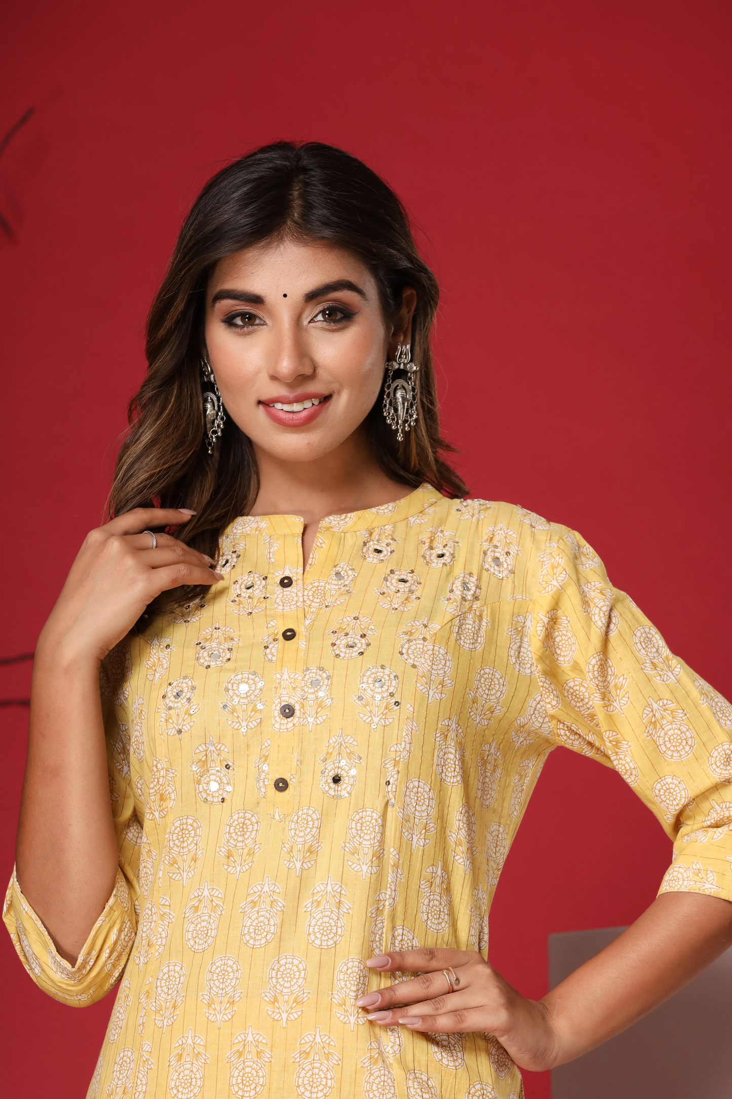 Yellow Kurta Pant Set in Pure Cotton