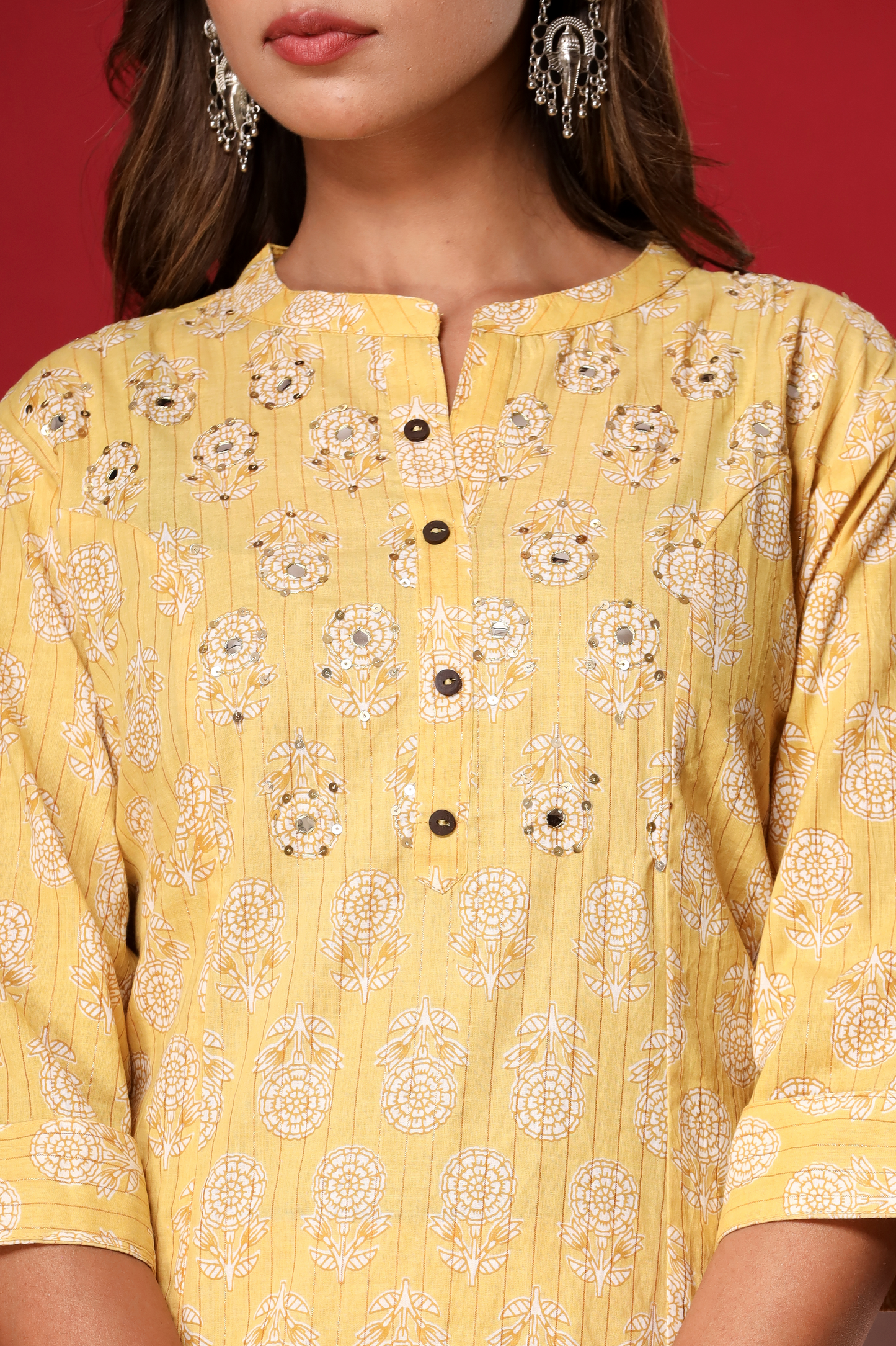 Yellow Kurta Pant Set in Pure Cotton