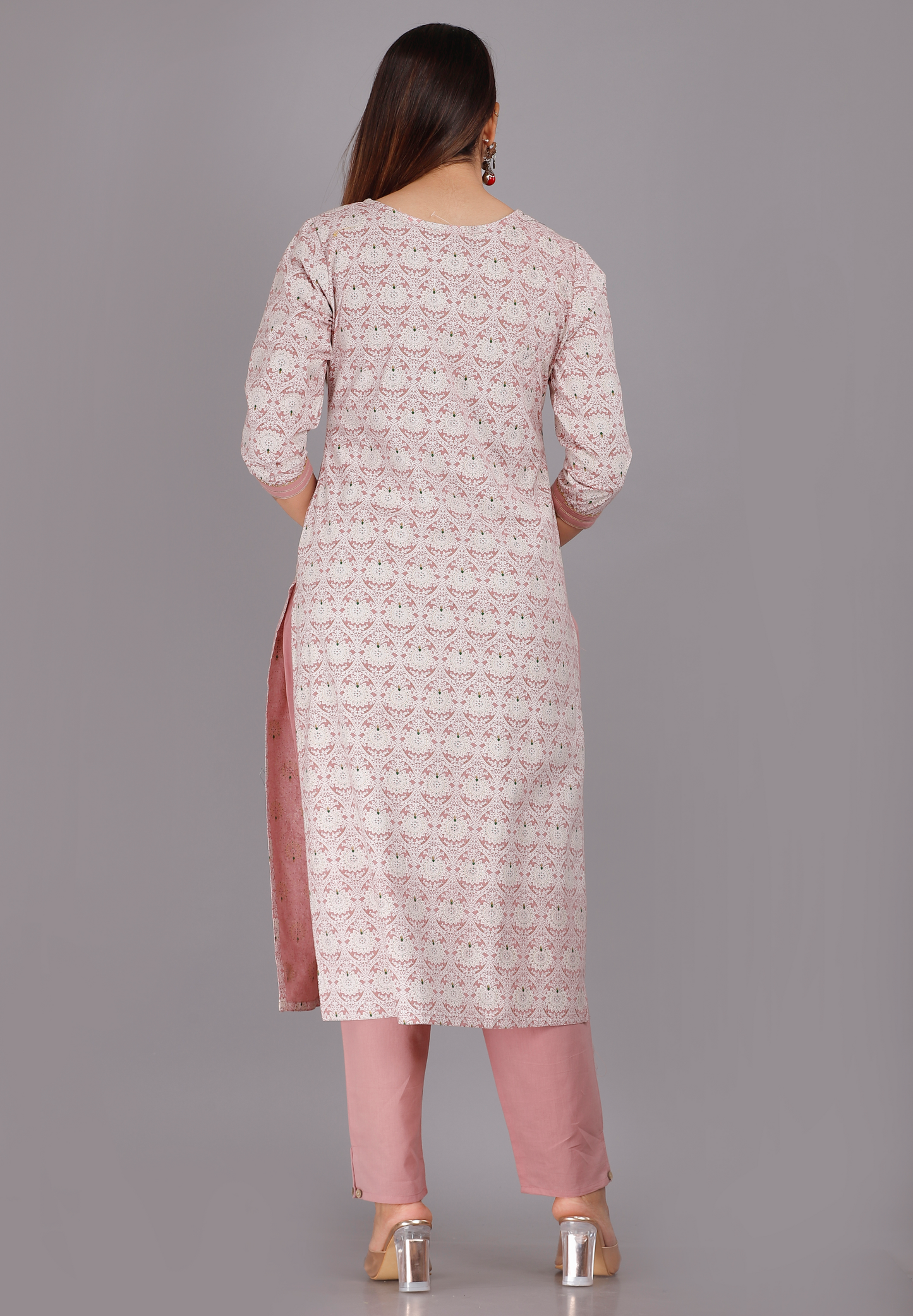 White & Pink Kurta Pant and Dupatta Set