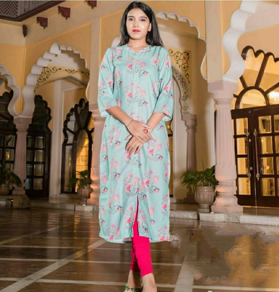 Light Green Floral Printed Kurti