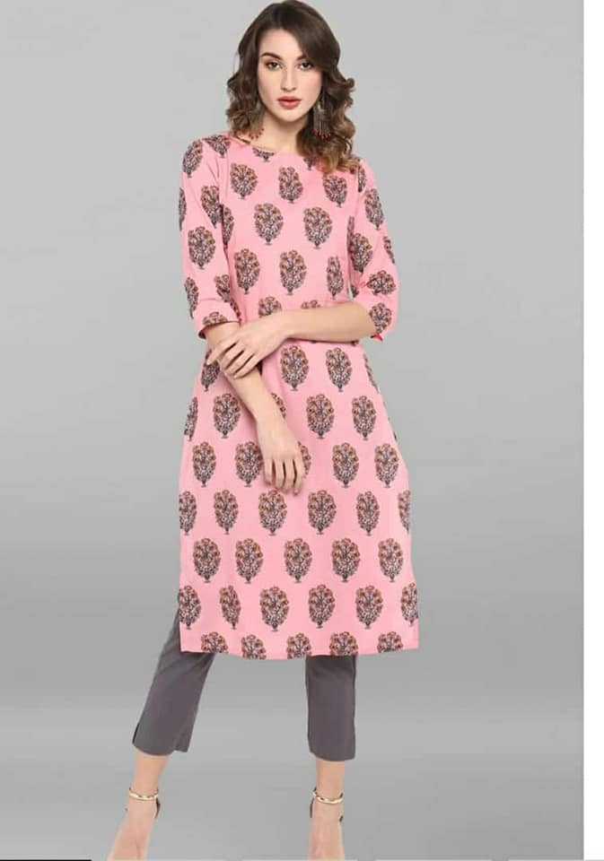 Pink Block Print Cotton Kurta Kurta