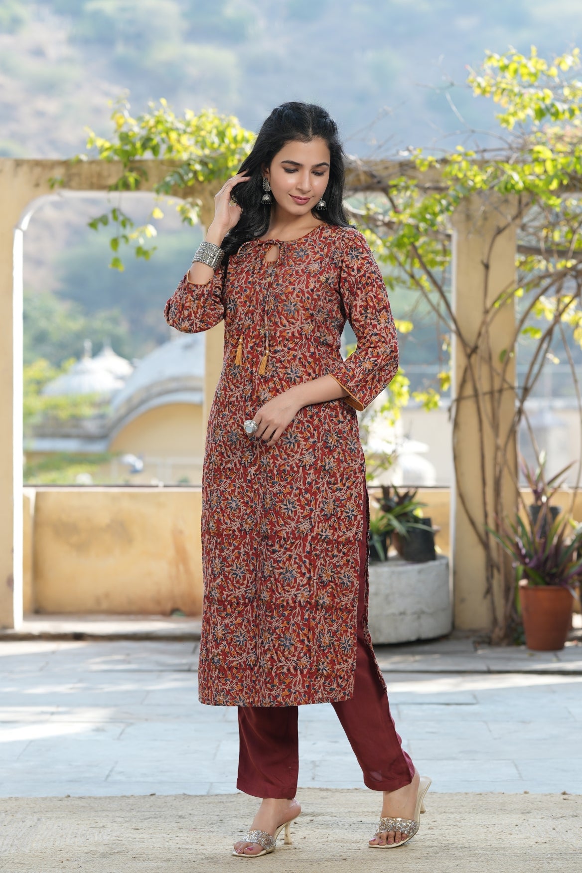 Kalamkari Print Pure Cotton Kurti with Delicate Dori Detailing