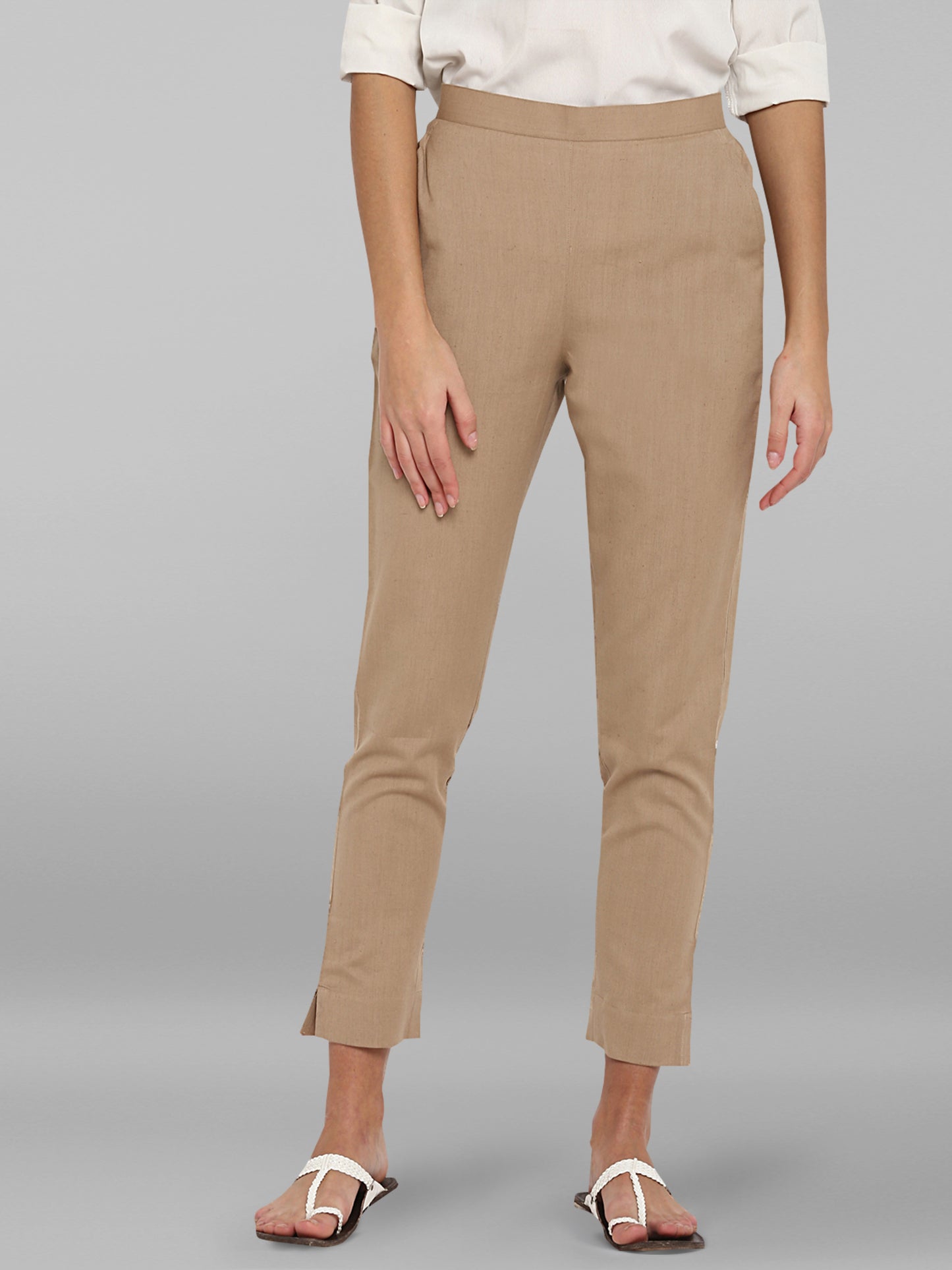 Pure Cotton Khaki Ethnic Narrow Pant
