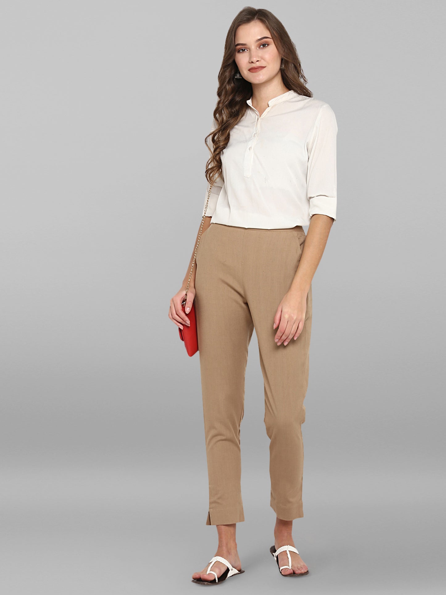 Pure Cotton Khaki Ethnic Narrow Pant