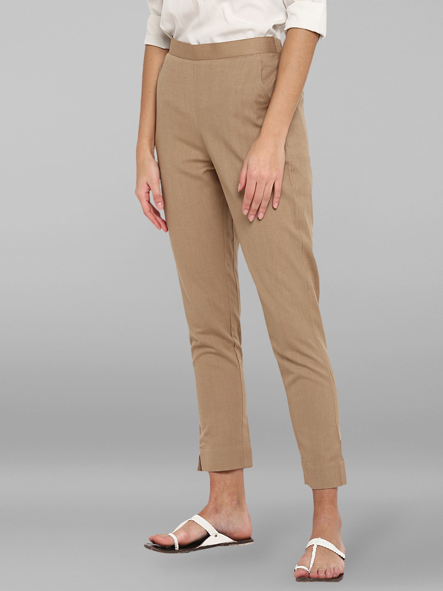 Pure Cotton Khaki Ethnic Narrow Pant