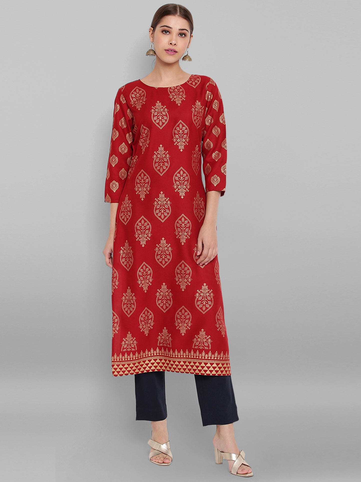 Maroon Ethnic Motifs Straight Kurta