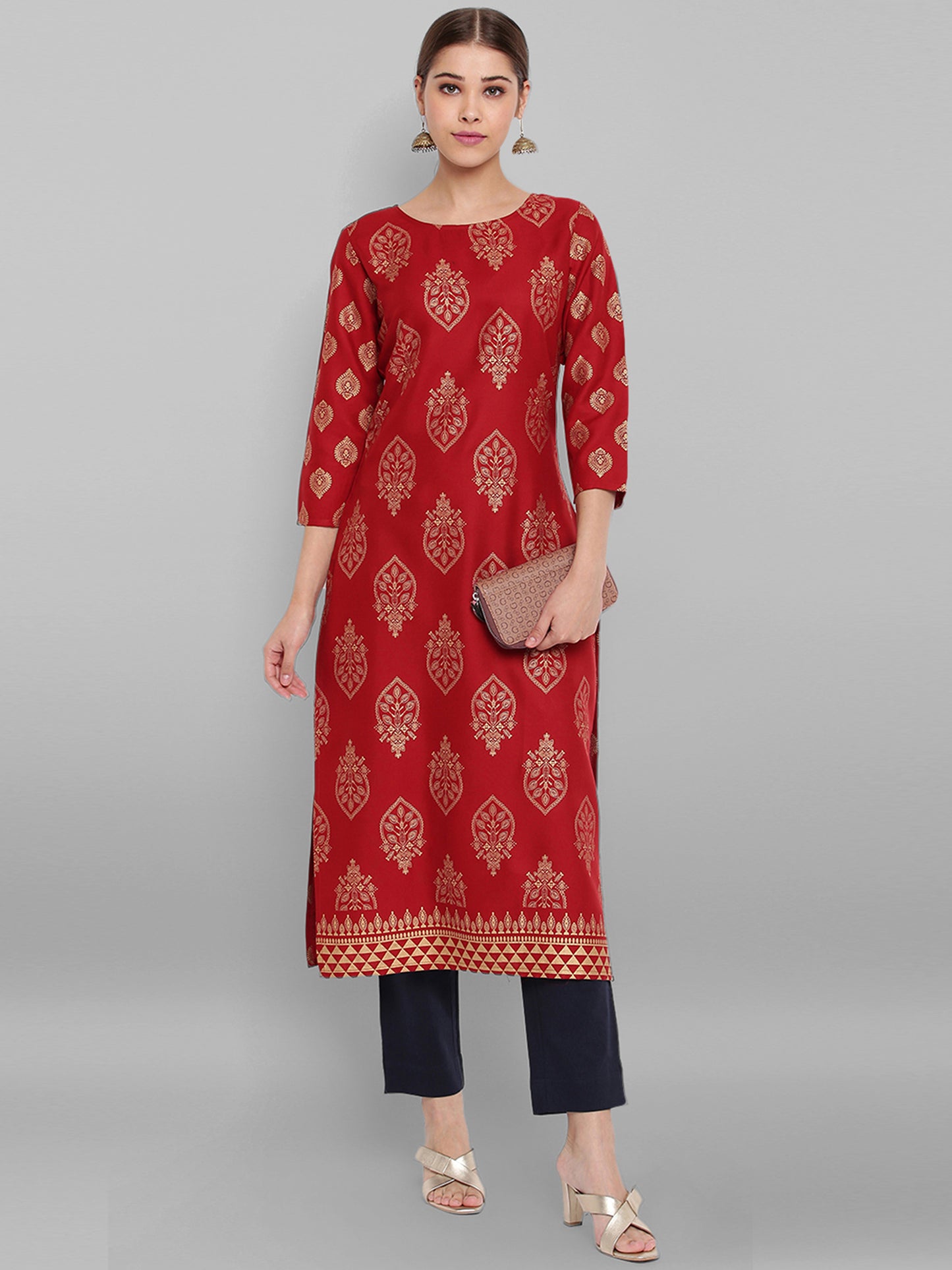 Maroon Ethnic Motifs Straight Kurta
