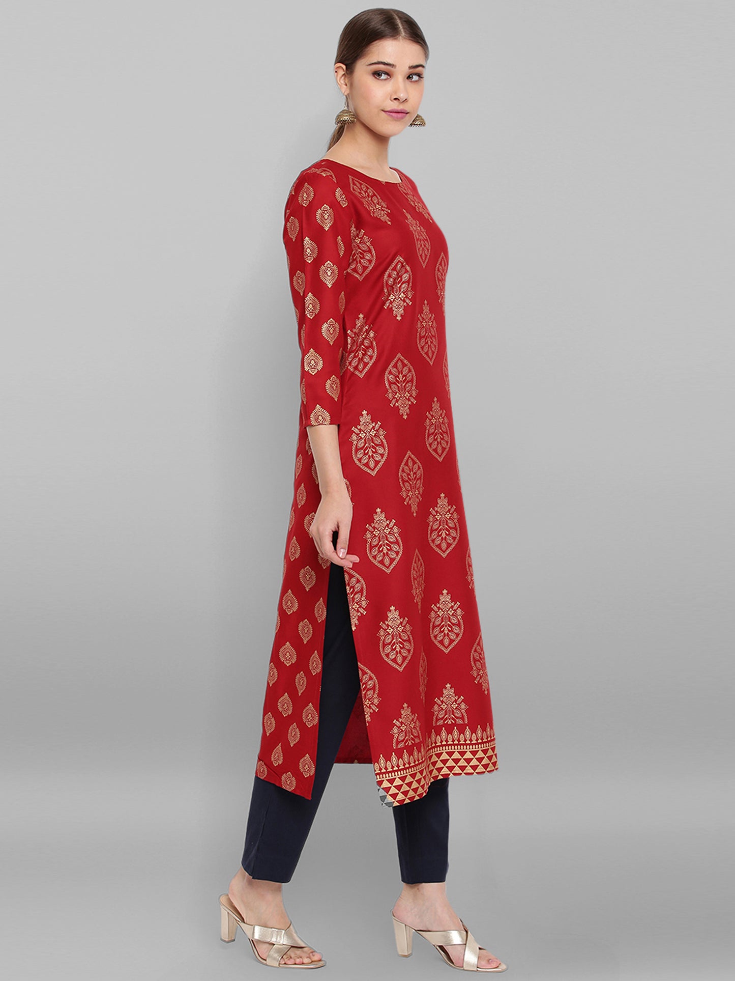 Maroon Ethnic Motifs Straight Kurta
