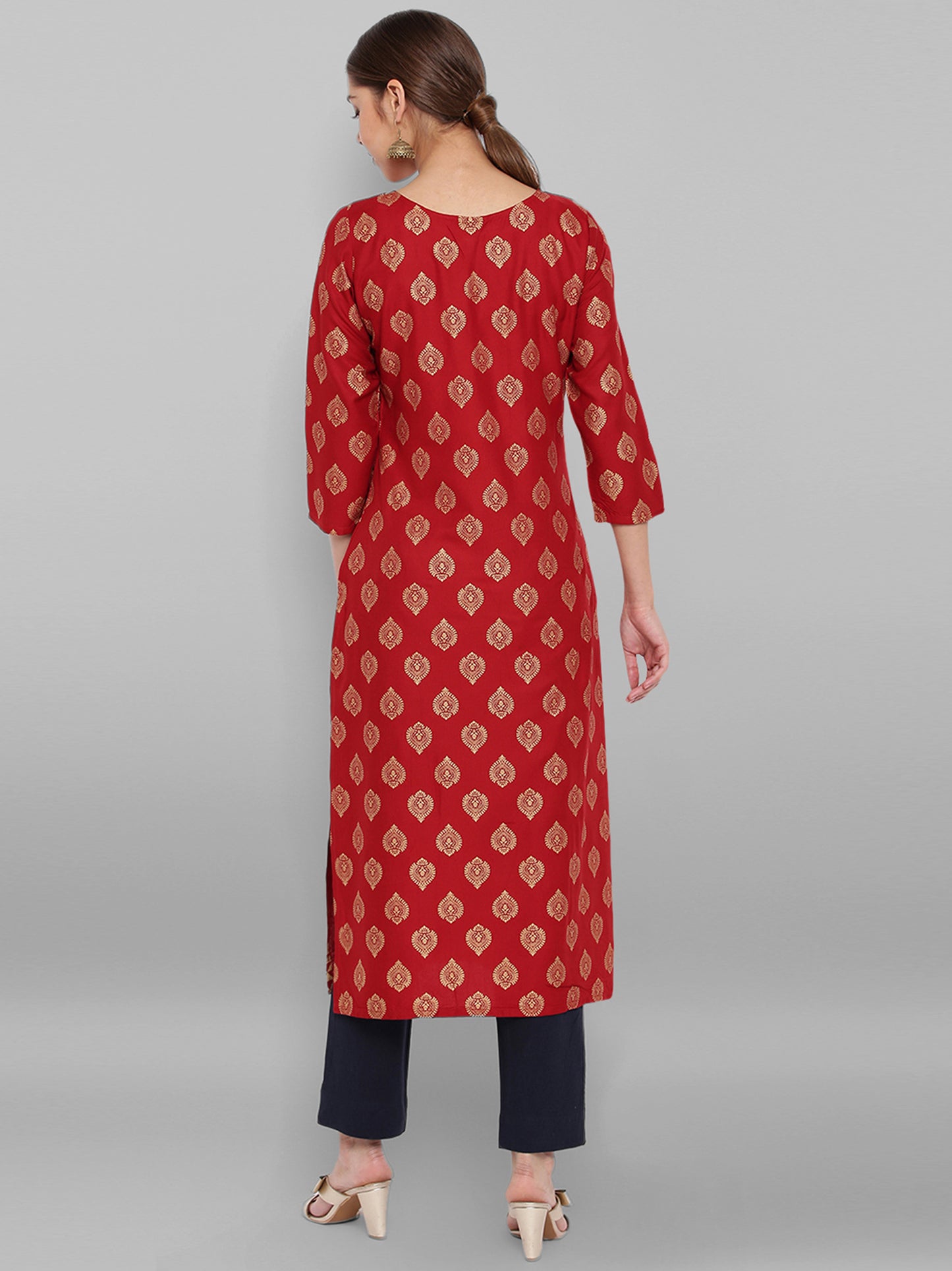 Maroon Ethnic Motifs Straight Kurta