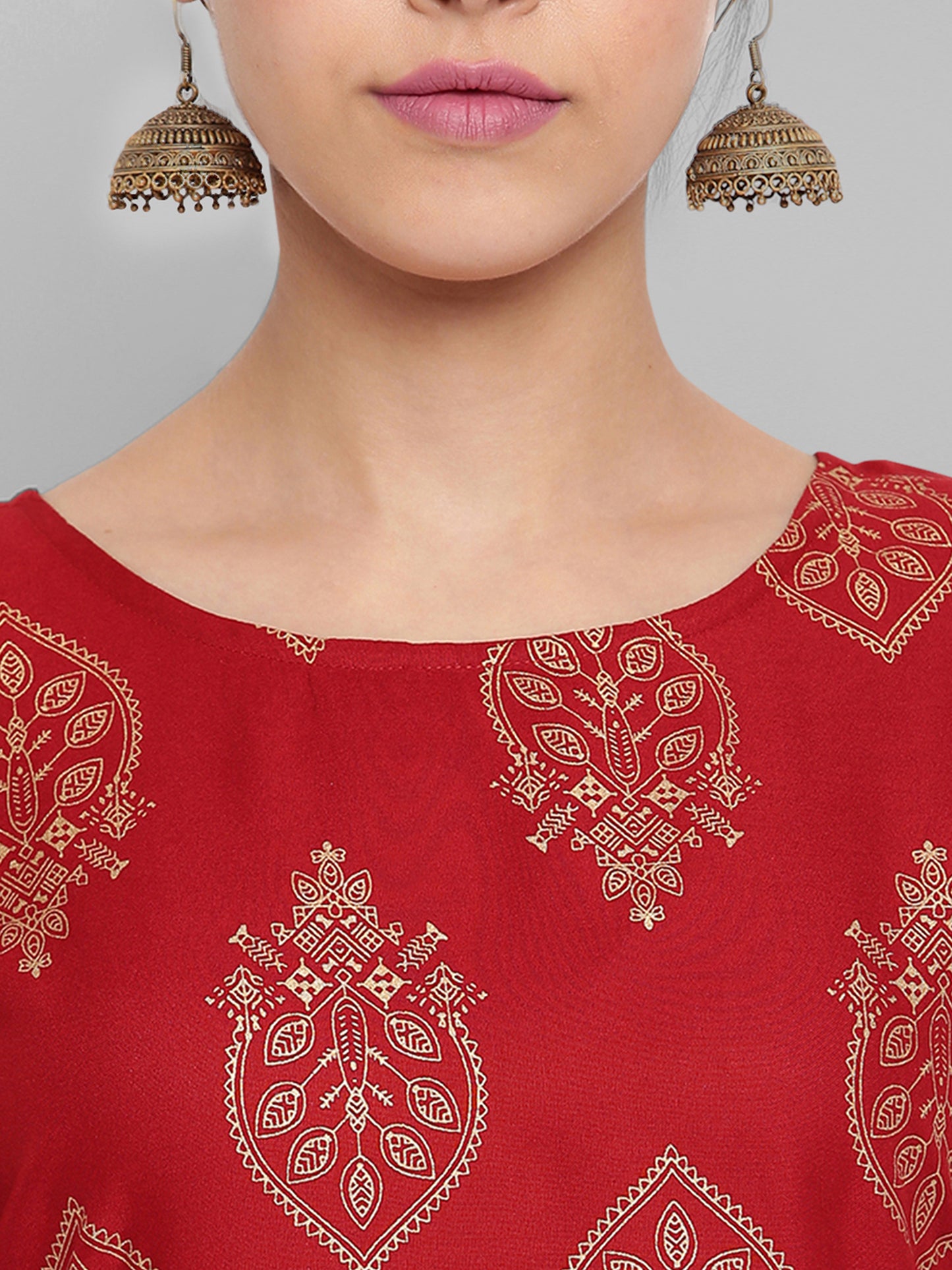 Maroon Ethnic Motifs Straight Kurta