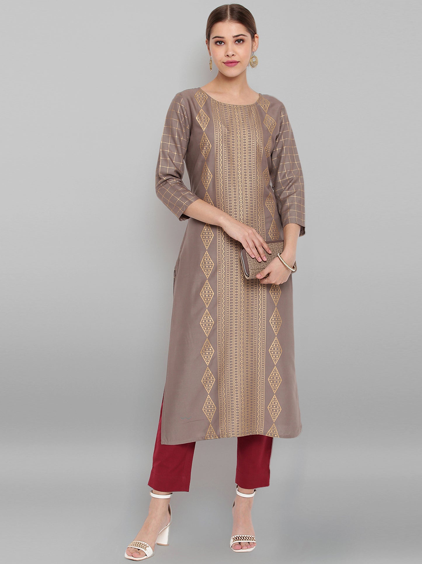 Golden Grey Rayon Ethnic Motifs Kurta
