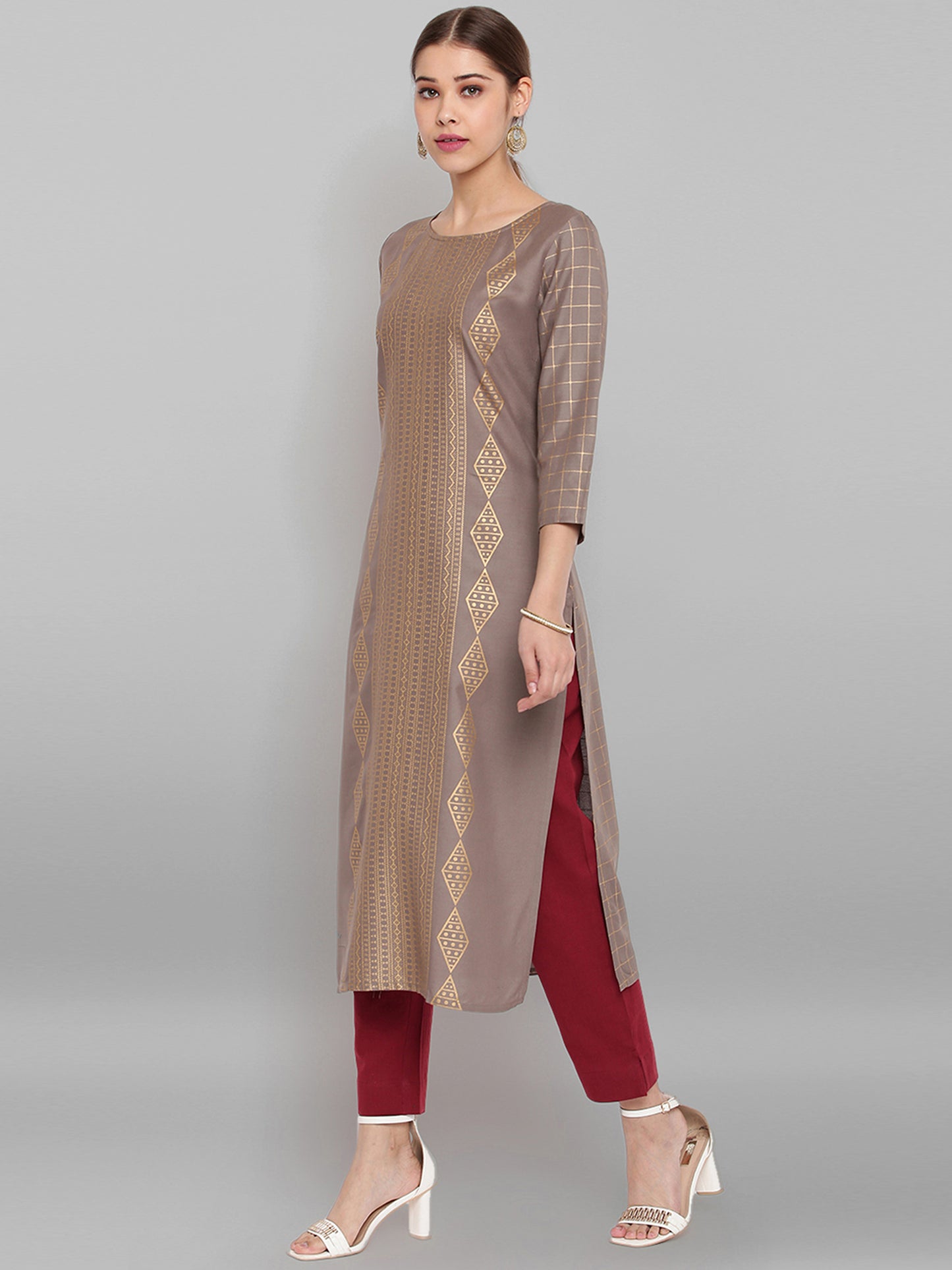Golden Grey Rayon Ethnic Motifs Kurta