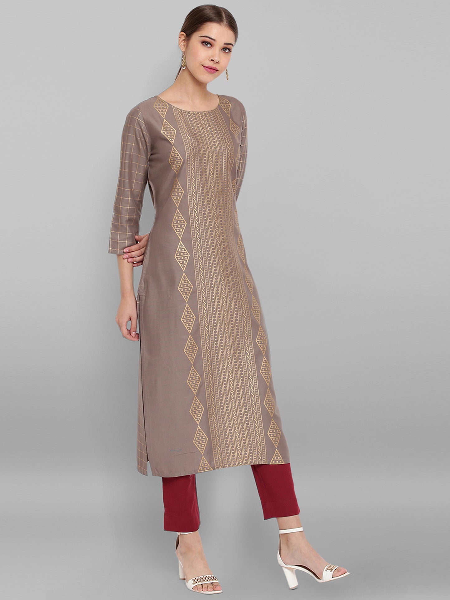 Golden Grey Rayon Ethnic Motifs Kurta
