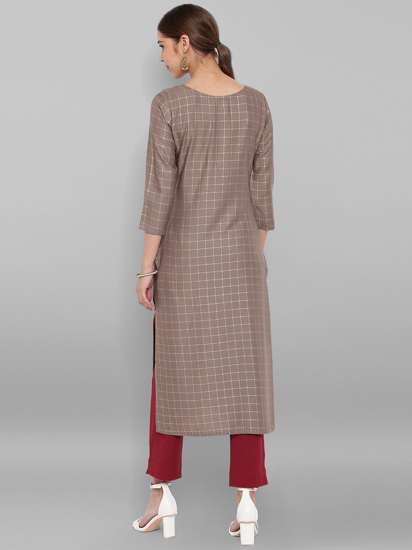 Golden Grey Rayon Ethnic Motifs Kurta