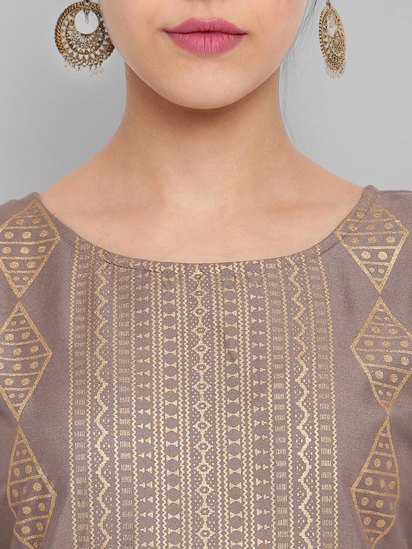 Golden Grey Rayon Ethnic Motifs Kurta