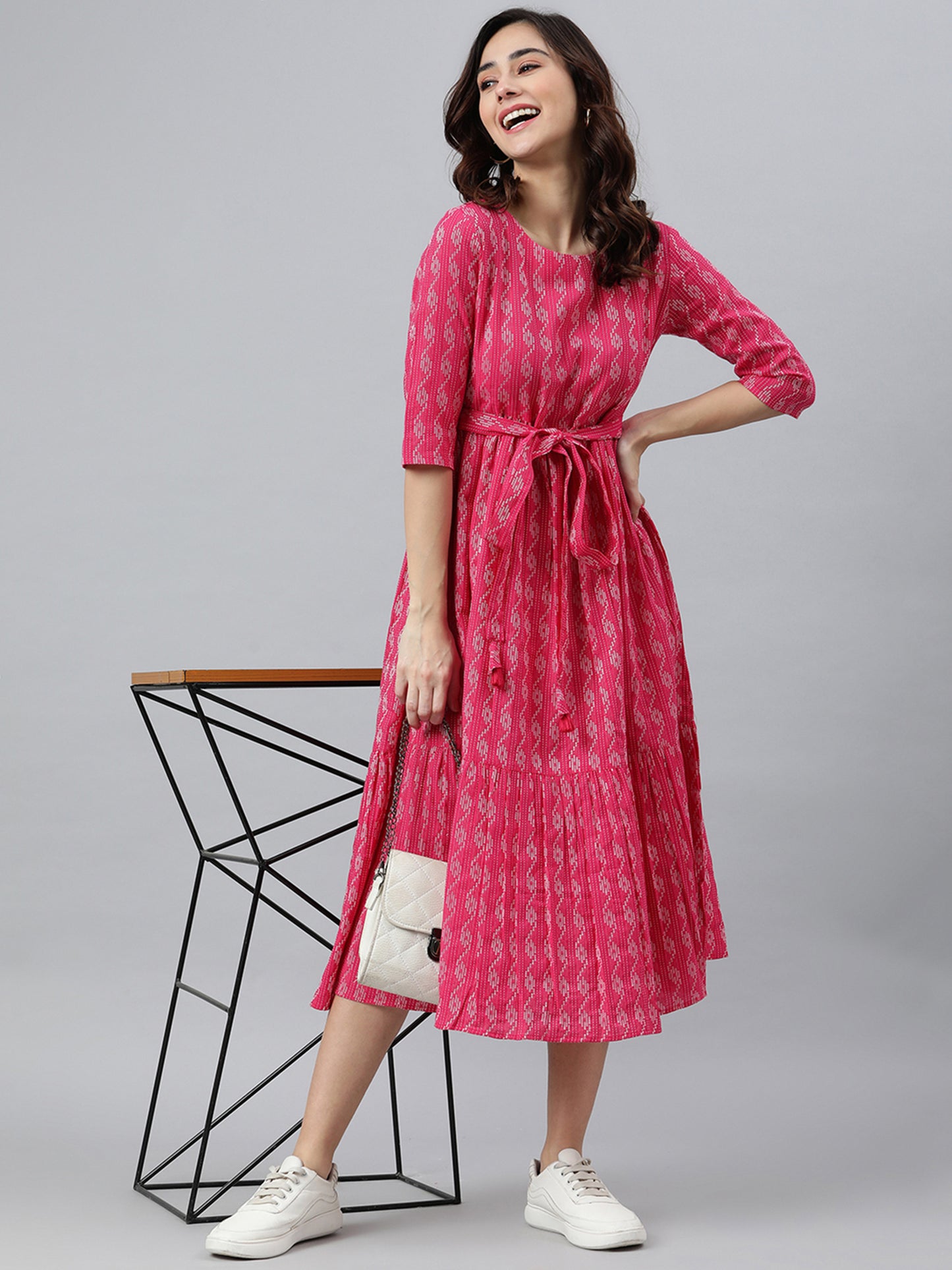 Chic Pink Woven Cotton Dress: Your Style, Your Statement
