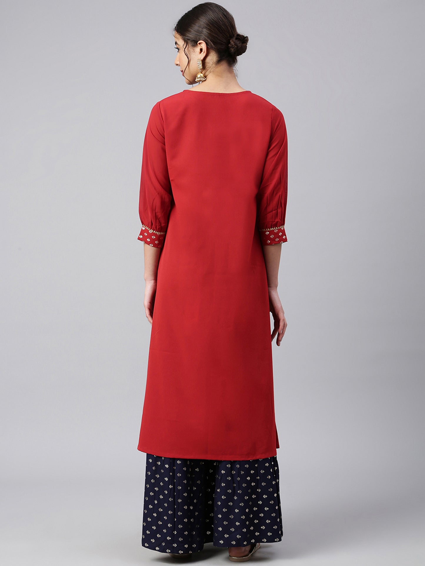 Maroon Foil Print A-line Kurta