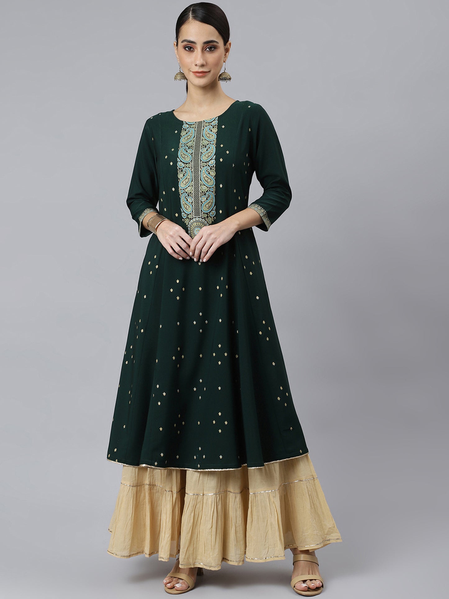 Stunning Green Foil Print Crepe Kurta: Shine Bright