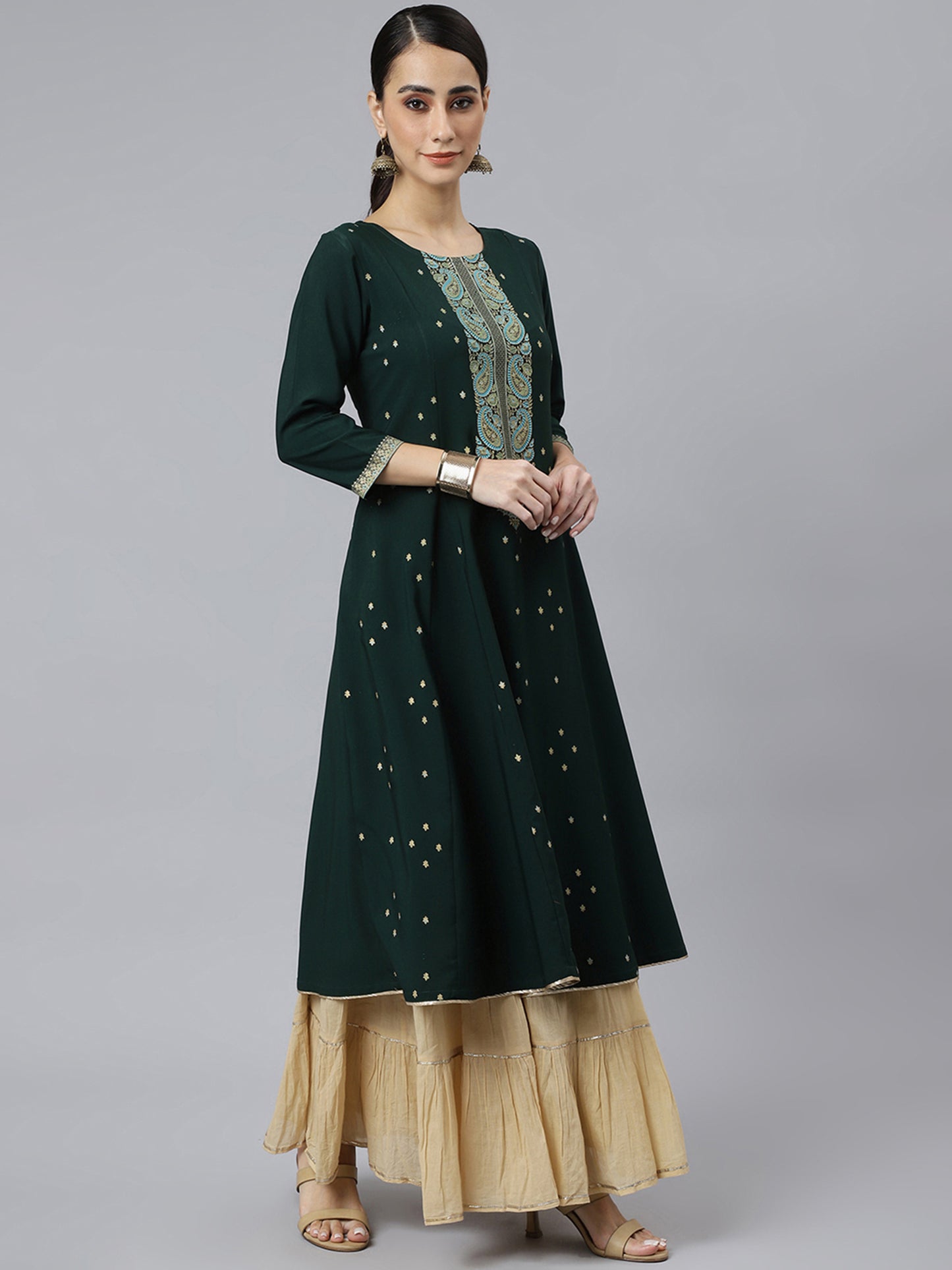 Stunning Green Foil Print Crepe Kurta: Shine Bright
