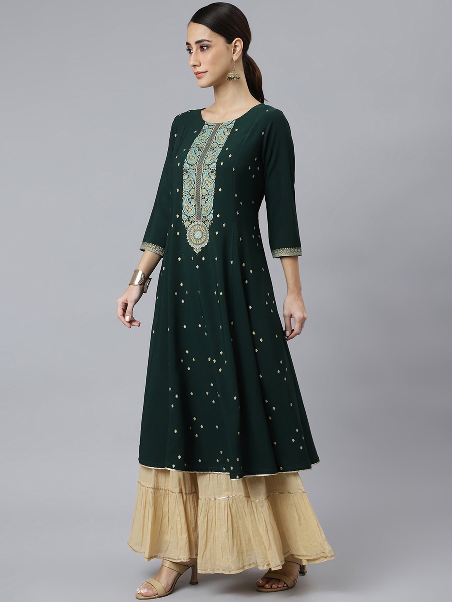 Stunning Green Foil Print Crepe Kurta: Shine Bright