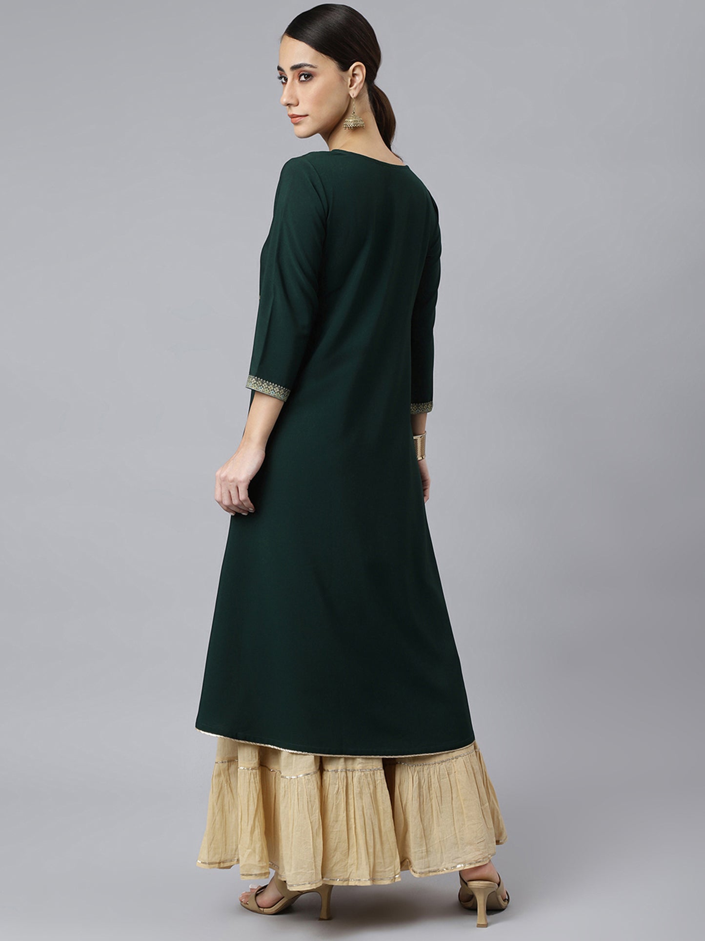 Stunning Green Foil Print Crepe Kurta: Shine Bright