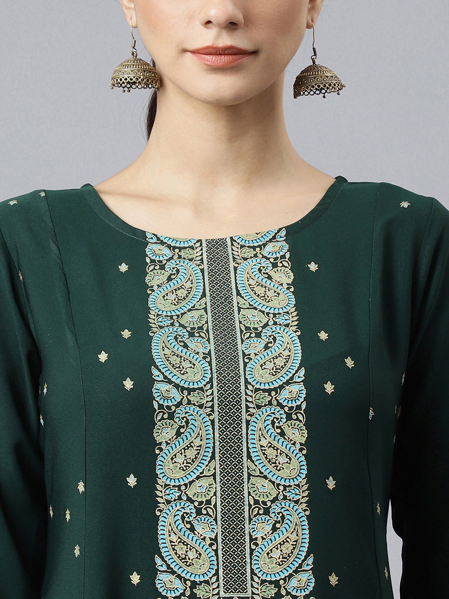Stunning Green Foil Print Crepe Kurta: Shine Bright