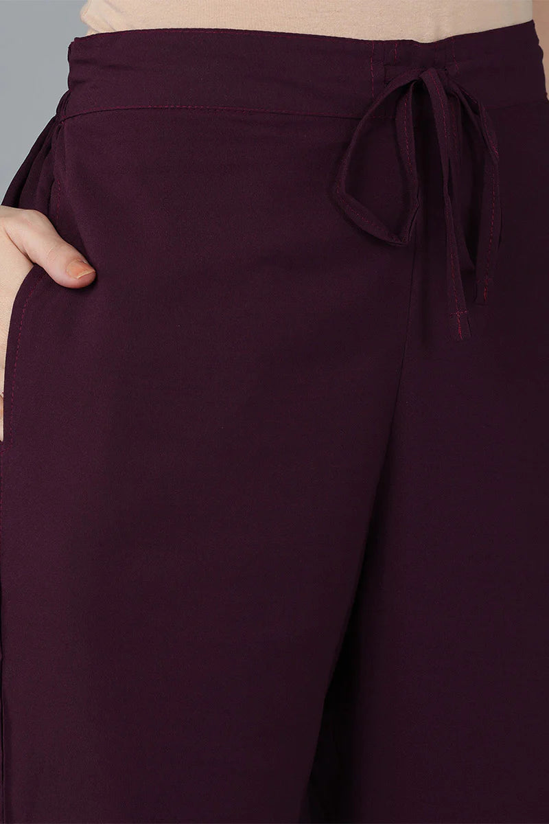 Burgundy Poly Georgette Yoke Design Kurta Set with Dupatta & Trouser