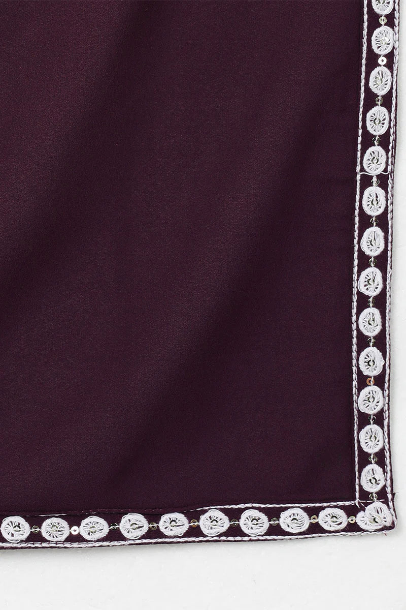 Burgundy Poly Georgette Yoke Design Kurta Set with Dupatta & Trouser