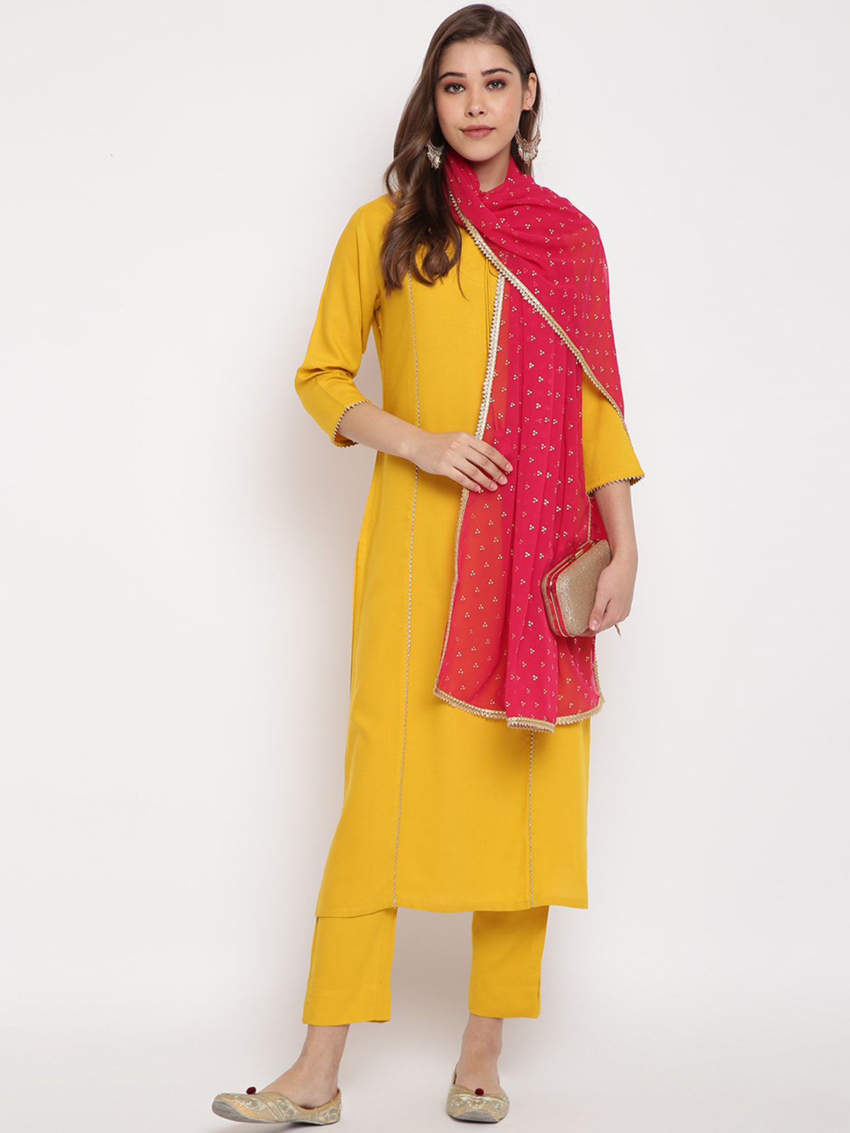 Festive Yellow Kurta, Pant & Dupatta Set