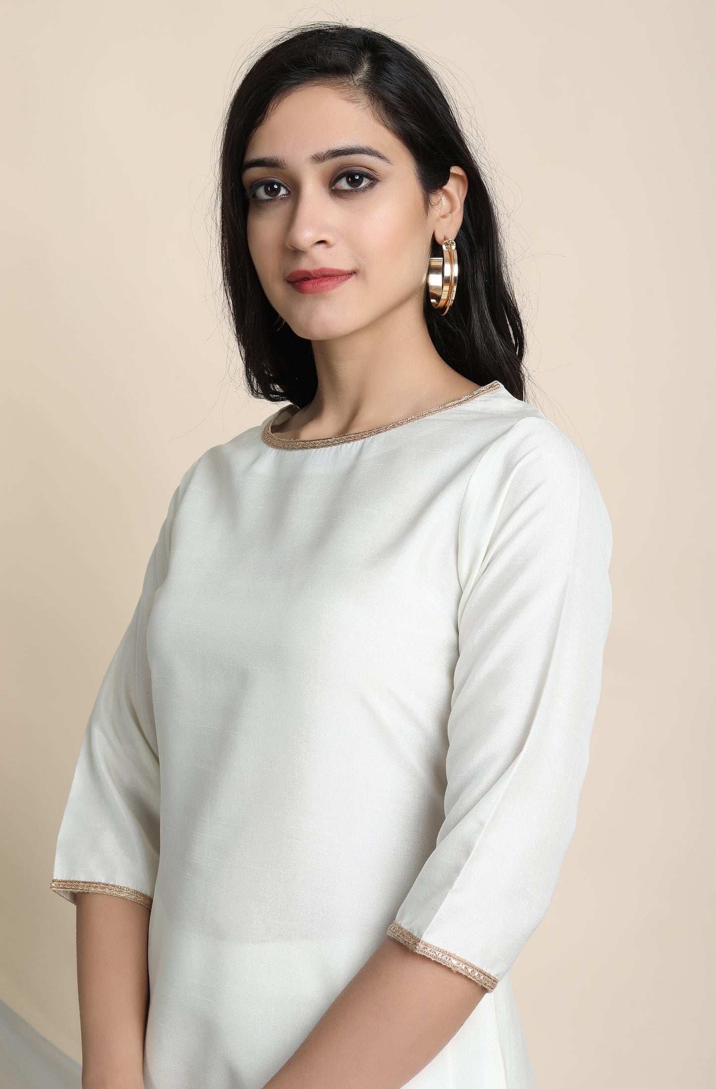 Elegant Off-White Poly Silk Kurta Set: Kurta, Pant, and Dupatta