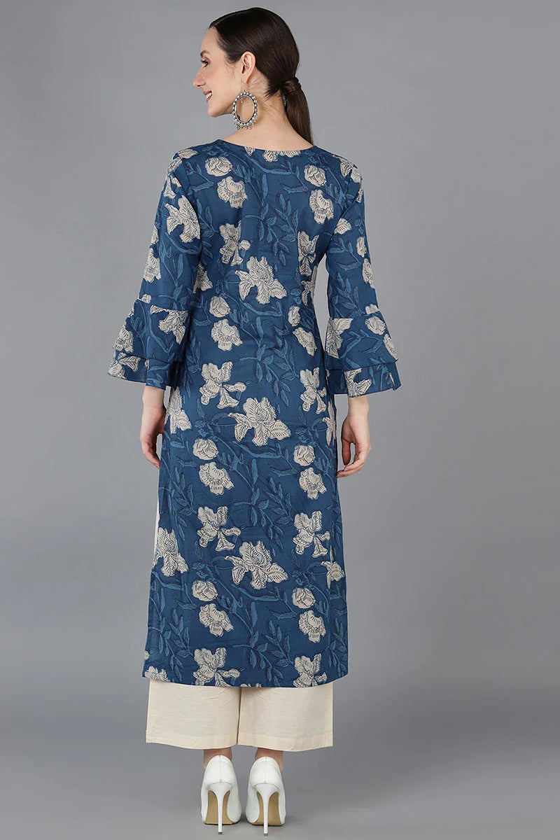 Navy Blue Kurta with Bell Sleeves