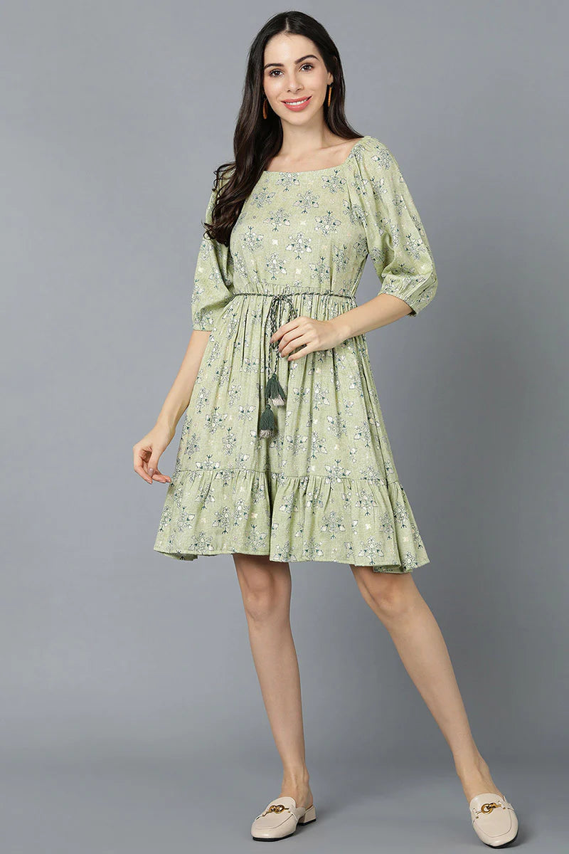 Light Green Cotton Ethnic Dress