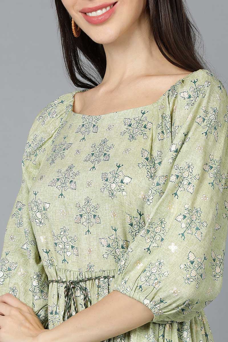 Light Green Cotton Ethnic Dress