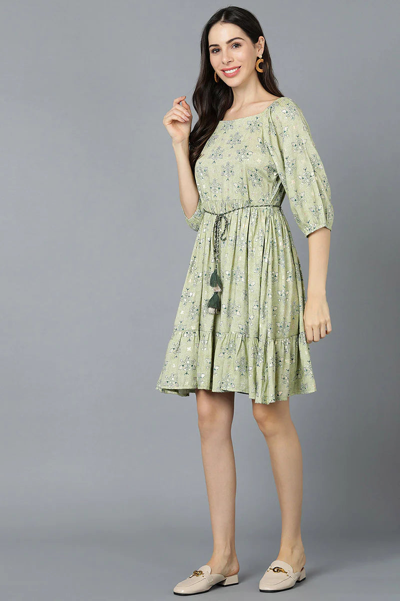 Light Green Cotton Ethnic Dress