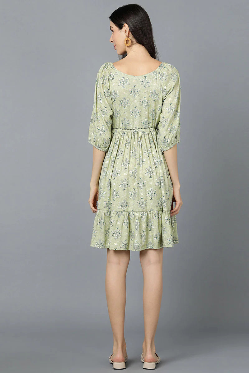 Light Green Cotton Ethnic Dress