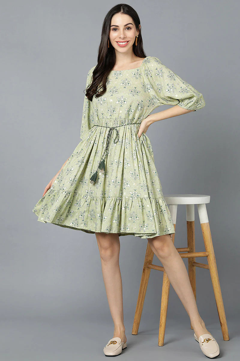 Light Green Cotton Ethnic Dress