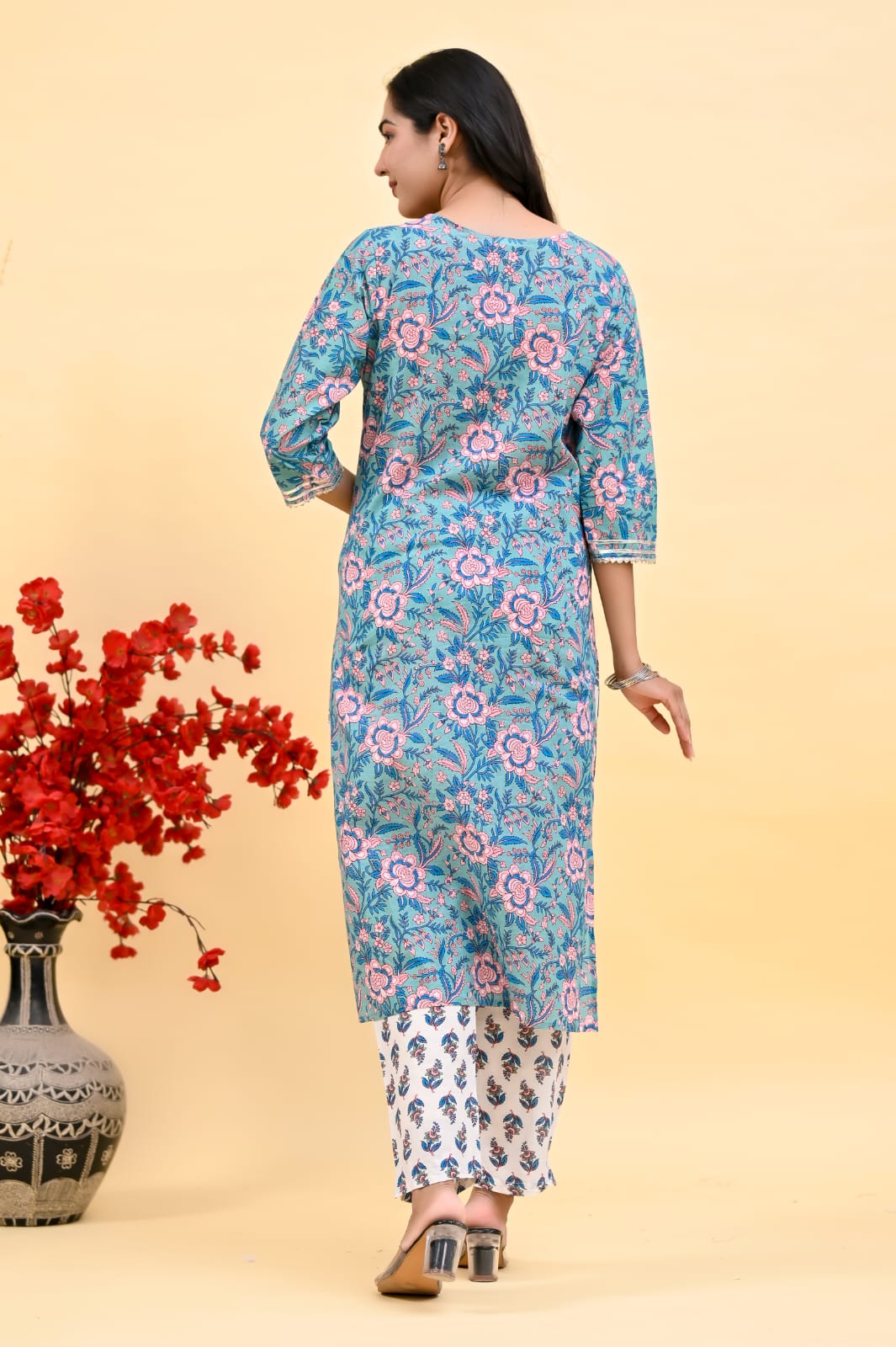 Pure Cotton Blue & White Kurta, Pant Dupatta Set