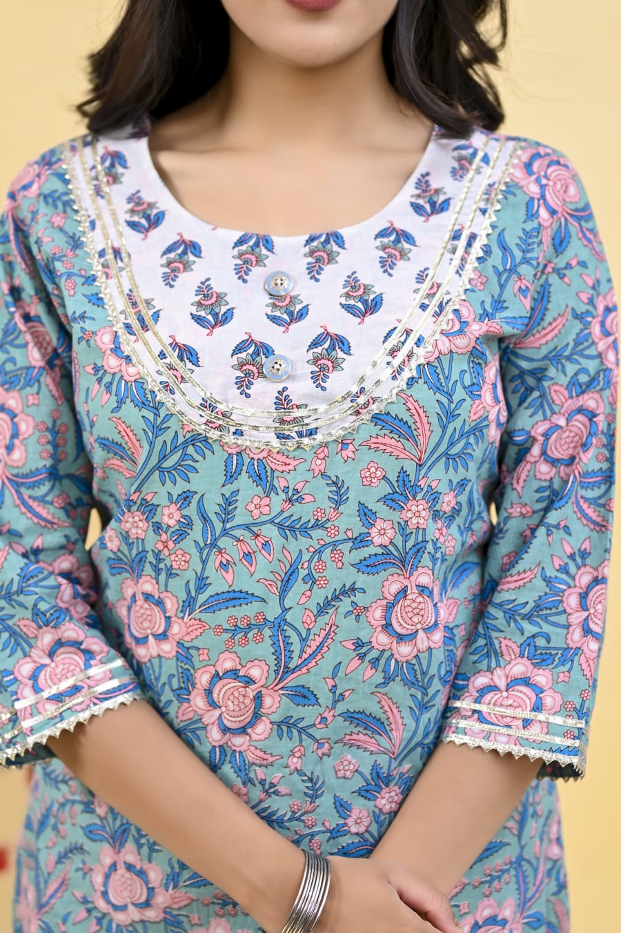 Pure Cotton Blue & White Kurta, Pant Dupatta Set