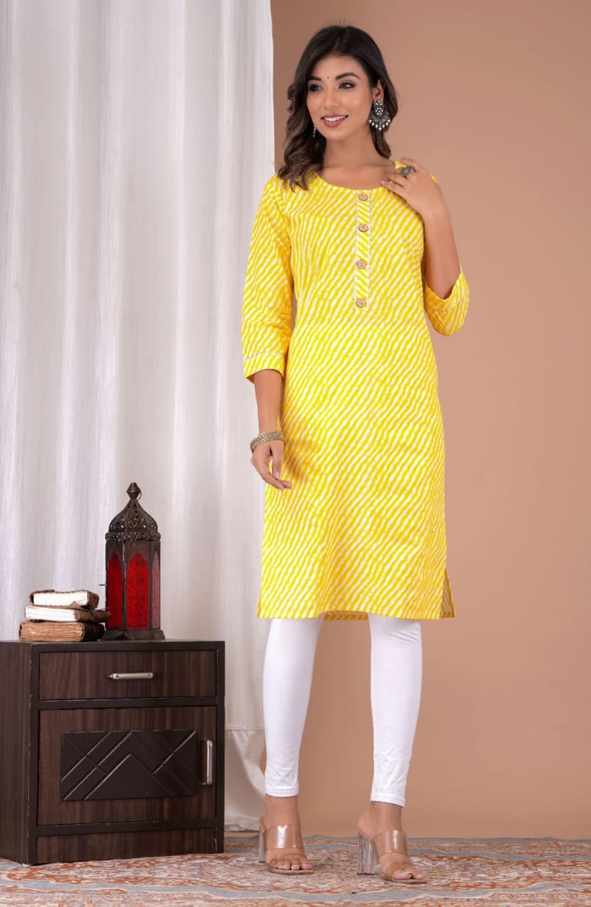 Yellow Leheria Cotton Kurta