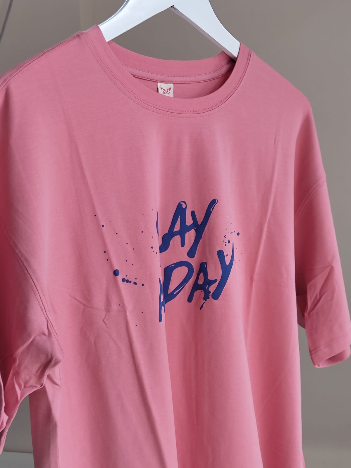 Oversized Drop Shoulder Printed Pink T-shirt