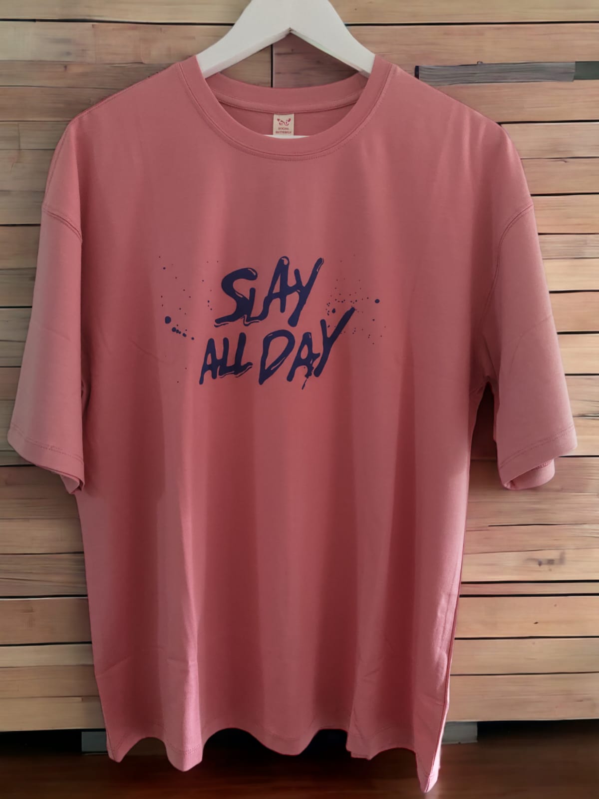 Oversized Drop Shoulder Printed Pink T-shirt