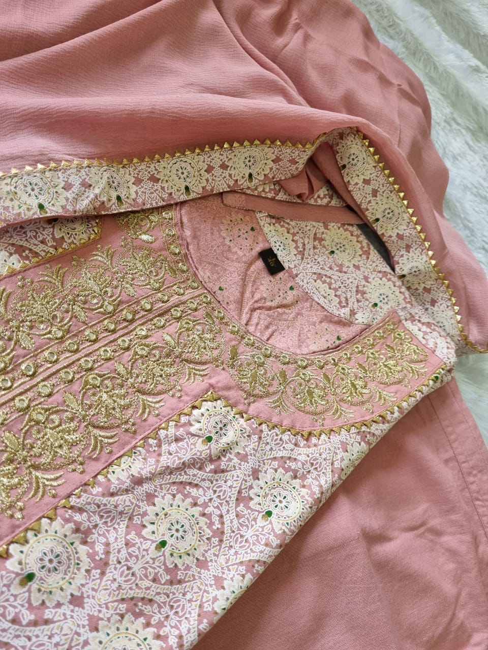 White & Pink Kurta Pant and Dupatta Set