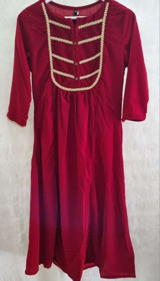 Maroon Velvet Kurta With Palazzo & Dupatta Set