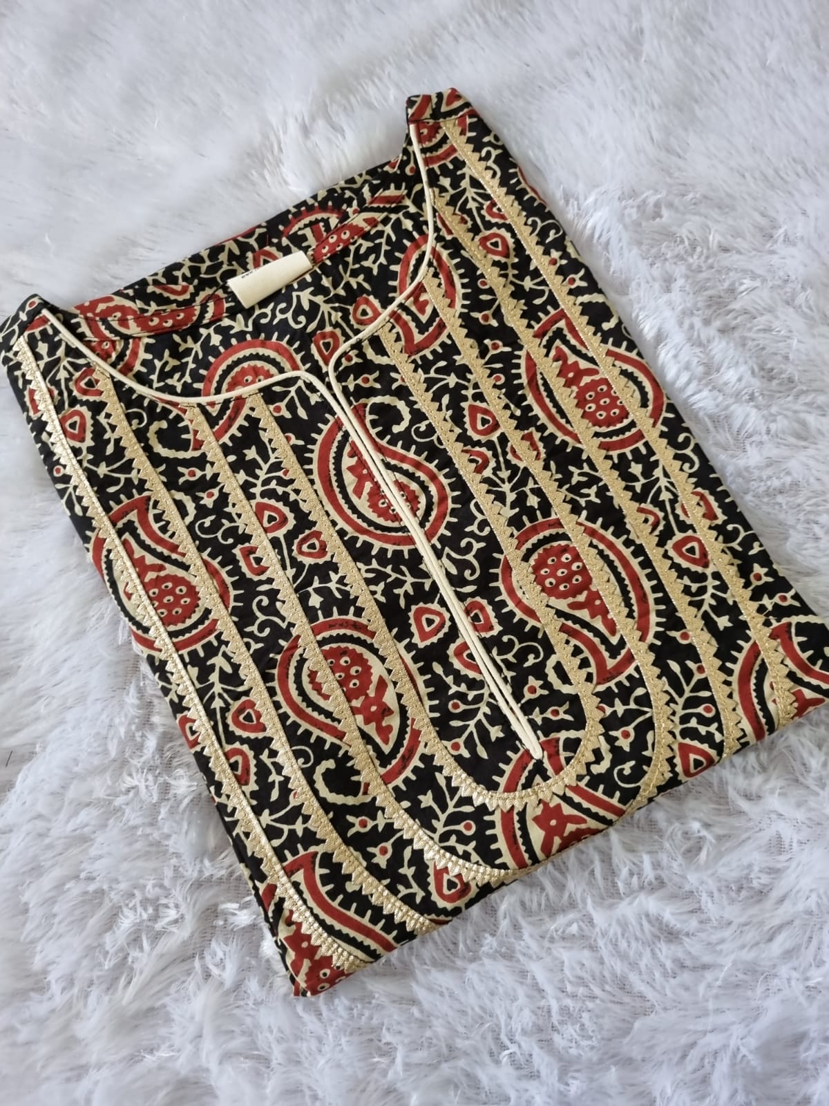 Black Paisley Cotton Straight Kurta for Effortless Style