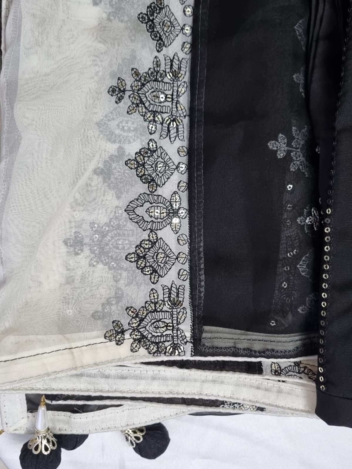 Black Embroidered Heavy Organza Kurta, Pant & Dupatta Set