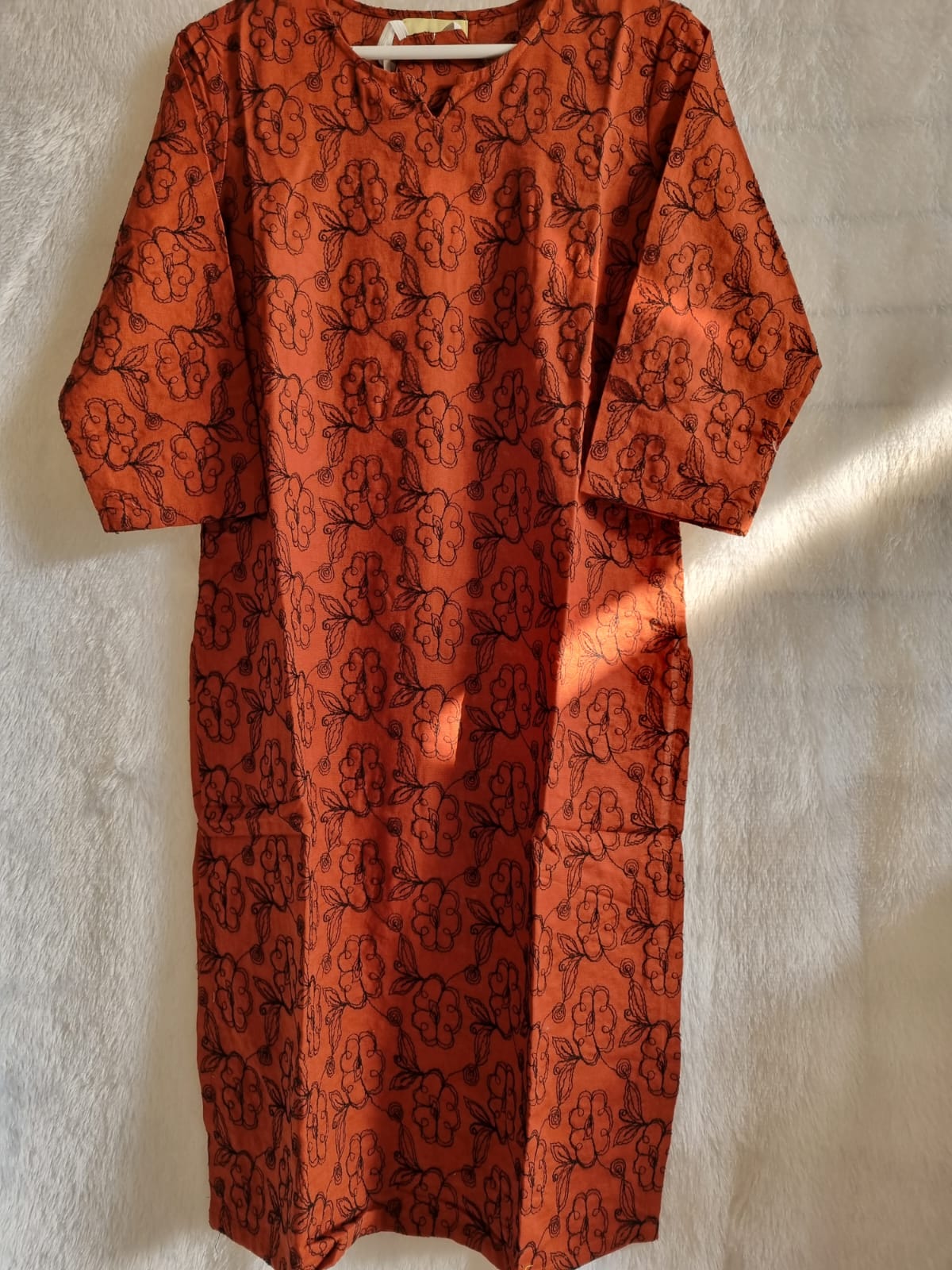 Brown Kurti with Beautiful Black Thread work